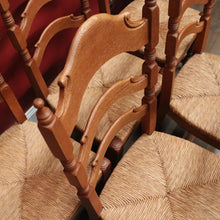 Load image into Gallery viewer, x SOLD Set of Six (6) Vintage French Oak Dining or Kitchen Chairs with Rush Seats. B12042