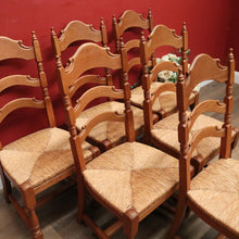 Load image into Gallery viewer, x SOLD Set of Six (6) Vintage French Oak Dining or Kitchen Chairs with Rush Seats. B12042