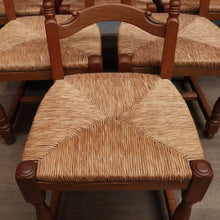 Load image into Gallery viewer, x SOLD Set of Six (6) Vintage French Oak Dining or Kitchen Chairs with Rush Seats. B12042