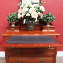 Load image into Gallery viewer, Antique English Dressing Table Desk Mirror Drawers Leather Writing Slope. B12949