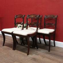 Load image into Gallery viewer, x SOLD Set of 4 Antique English Regency Dining Chairs – Flame Mahogany, Sabre Legs, c.1820