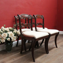 Load image into Gallery viewer, x SOLD Set of 4 Antique English Regency Dining Chairs – Flame Mahogany, Sabre Legs, c.1820