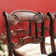Load image into Gallery viewer, x SOLD Set of 4 Antique English Regency Dining Chairs – Flame Mahogany, Sabre Legs, c.1820