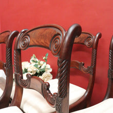 Load image into Gallery viewer, x SOLD Set of 4 Antique English Regency Dining Chairs – Flame Mahogany, Sabre Legs, c.1820