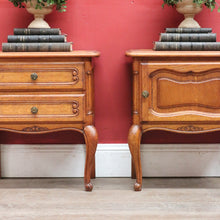 Load image into Gallery viewer, x SOLD Pair Vintage French Bedside Tables Cupboard and Drawer Set. B12758