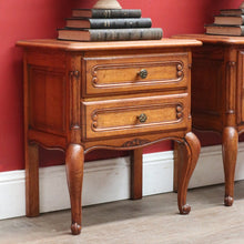 Load image into Gallery viewer, x SOLD Pair Vintage French Bedside Tables Cupboard and Drawer Set. B12758