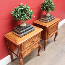 Load image into Gallery viewer, x SOLD Pair Vintage French Bedside Tables Cupboard and Drawer Set. B12758