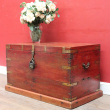 Load image into Gallery viewer, x SOLD Antique Teak Trunk Chest Candle Box VR Padlock Storage Chest. B12950