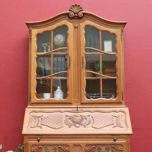 Load image into Gallery viewer, Antique French Oak Bureau Bookcase Drop Front Desk Glass Doors. B12777