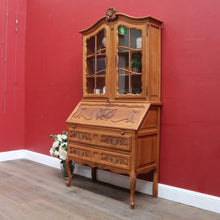 Load image into Gallery viewer, Antique French Oak Bureau Bookcase Drop Front Desk Glass Doors. B12777