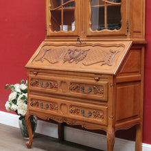 Load image into Gallery viewer, Antique French Oak Bureau Bookcase Drop Front Desk Glass Doors. B12777