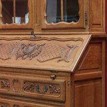 Load image into Gallery viewer, Antique French Oak Bureau Bookcase Drop Front Desk Glass Doors. B12777