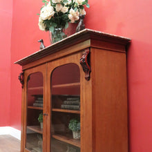 Load image into Gallery viewer, Antique English Marble-Top Bookcase or China Cabinet – Glass Doors, Keys, Shelves. B12532