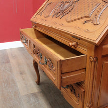 Load image into Gallery viewer, Antique French Oak Bureau Bookcase Drop Front Desk Glass Doors. B12777