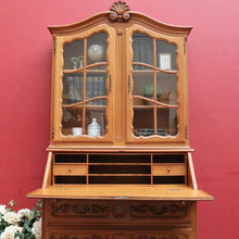 Load image into Gallery viewer, Antique French Oak Bureau Bookcase Drop Front Desk Glass Doors. B12777