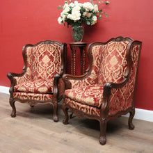 Load image into Gallery viewer, x SOLD A Pair of Antique French Wing Back Armchairs with Down/Feather Cushions. B12058