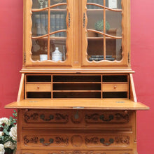 Load image into Gallery viewer, Antique French Oak Bureau Bookcase Drop Front Desk Glass Doors. B12777