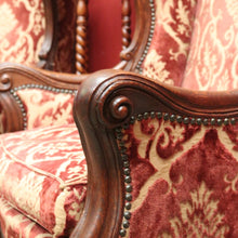 Load image into Gallery viewer, x SOLD A Pair of Antique French Wing Back Armchairs with Down/Feather Cushions. B12058