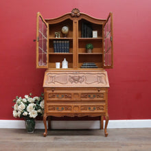 Load image into Gallery viewer, Antique French Oak Bureau Bookcase Drop Front Desk Glass Doors. B12777