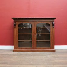 Load image into Gallery viewer, Antique English Marble-Top Bookcase or China Cabinet – Glass Doors, Keys, Shelves. B12532