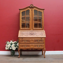 Load image into Gallery viewer, Antique French Oak Bureau Bookcase Drop Front Desk Glass Doors. B12777