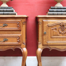 Load image into Gallery viewer, x SOLD Pair French Oak Bedside, one a Cupboard, the other Two Drawers. B12762