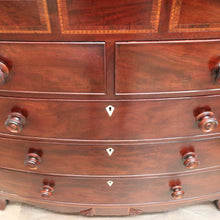 Load image into Gallery viewer, X Sold Antique English Bow Front Mahogany Chest with 8 Drawers & Tunbridge Detail. B12530