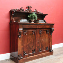 Load image into Gallery viewer, x SOLD Antique English Rosewood Chiffonier Sideboard – Carved Doors, Shelf & Key. B12531