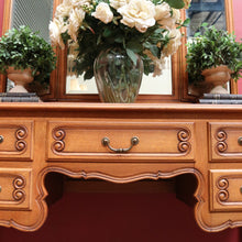 Load image into Gallery viewer, x SOLD Antique French Oak Dressing Table Three Mirrors Five Drawers Scroll Feet. B12815