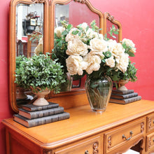 Load image into Gallery viewer, x SOLD Antique French Oak Dressing Table Three Mirrors Five Drawers Scroll Feet. B12815