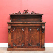 Load image into Gallery viewer, x SOLD Antique English Rosewood Chiffonier Sideboard – Carved Doors, Shelf & Key. B12531
