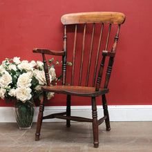 Load image into Gallery viewer, x SOLD Antique English Elm Windsor Armchair, Spindle-Back H-Stretcher Base Chair. B12082