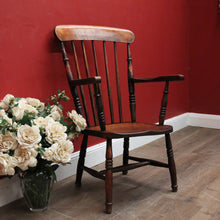 Load image into Gallery viewer, x SOLD Antique English Elm Windsor Armchair, Spindle-Back H-Stretcher Base Chair. B12082