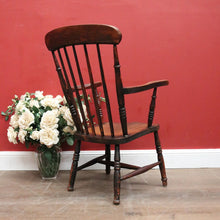Load image into Gallery viewer, x SOLD Antique English Elm Windsor Armchair, Spindle-Back H-Stretcher Base Chair. B12082
