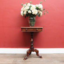 Load image into Gallery viewer, Antique Australian Cedar Side Table – Turned Pedestal, Drawer, Tri-Leg Base. B12551