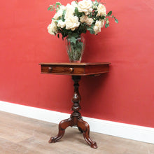 Load image into Gallery viewer, Antique Australian Cedar Side Table – Turned Pedestal, Drawer, Tri-Leg Base. B12551