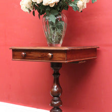 Load image into Gallery viewer, Antique Australian Cedar Side Table – Turned Pedestal, Drawer, Tri-Leg Base. B12551