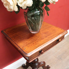Load image into Gallery viewer, Antique Australian Cedar Side Table – Turned Pedestal, Drawer, Tri-Leg Base. B12551