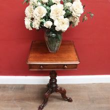 Load image into Gallery viewer, Antique Australian Cedar Side Table – Turned Pedestal, Drawer, Tri-Leg Base. B12551