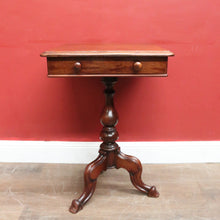 Load image into Gallery viewer, Antique Australian Cedar Side Table – Turned Pedestal, Drawer, Tri-Leg Base. B12551