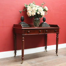 Load image into Gallery viewer, x SOLD Antique English Mahogany Two-Drawer Table – Gallery Back & Brass Castors. B12552