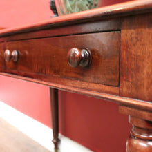 Load image into Gallery viewer, x SOLD Antique English Mahogany Two-Drawer Table – Gallery Back & Brass Castors. B12552