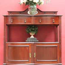 Load image into Gallery viewer, Antique English Mahogany Servery Curved Front Drawers Cupboards Mirror. B12956