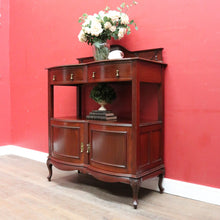 Load image into Gallery viewer, Antique English Mahogany Servery Curved Front Drawers Cupboards Mirror. B12956