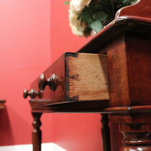 Load image into Gallery viewer, x SOLD Antique English Mahogany Two-Drawer Table – Gallery Back & Brass Castors. B12552