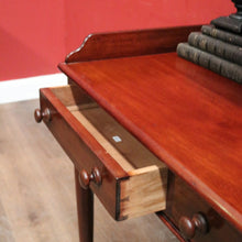 Load image into Gallery viewer, x SOLD Antique English Mahogany Two-Drawer Table – Gallery Back & Brass Castors. B12552