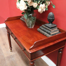 Load image into Gallery viewer, x SOLD Antique English Mahogany Two-Drawer Table – Gallery Back & Brass Castors. B12552