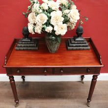 Load image into Gallery viewer, x SOLD Antique English Mahogany Two-Drawer Table – Gallery Back & Brass Castors. B12552
