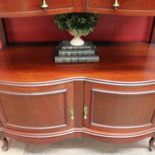 Load image into Gallery viewer, Antique English Mahogany Servery Curved Front Drawers Cupboards Mirror. B12956