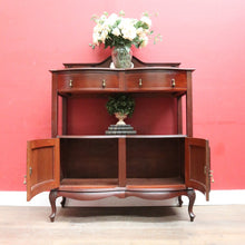 Load image into Gallery viewer, Antique English Mahogany Servery Curved Front Drawers Cupboards Mirror. B12956